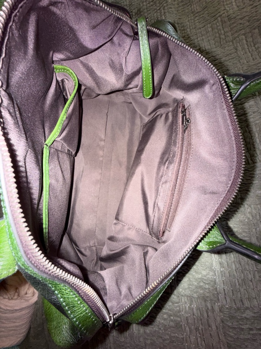 Green Leather Top-Handle Satchel - Picture 8 of 9